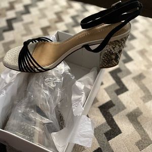 Cordelia Square Toe Strappy Block Heel Snake Print Sandals